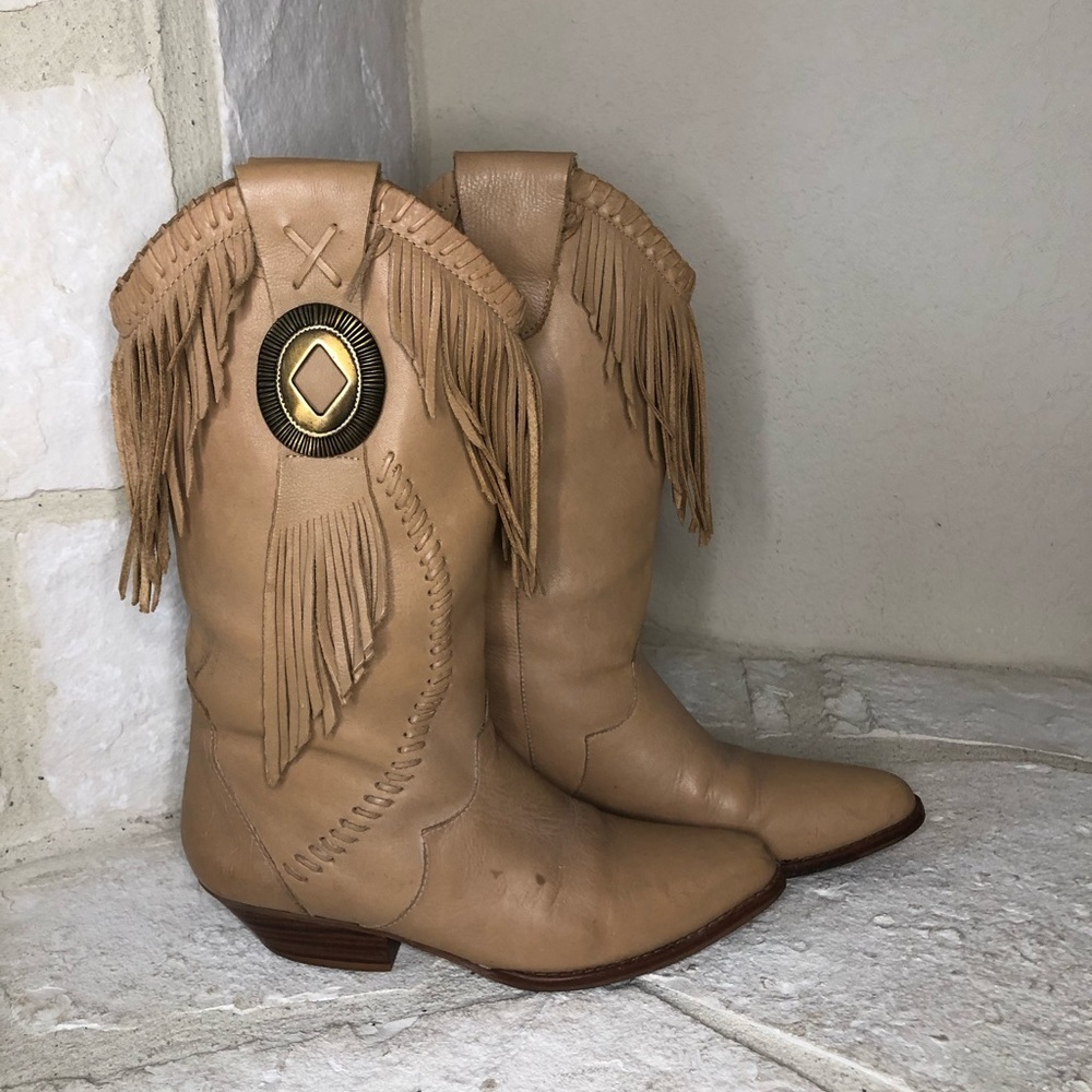 CircleS Tonka beige fringe cowboy boots size 7.5